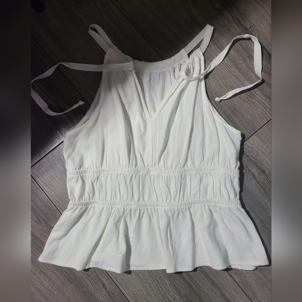 Sienna Sky White Sleeveless Peplum Top Size Large